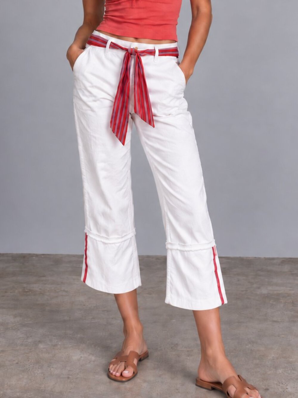 ANTHROPOLOGIE Pilcro High Rise Sashed Stretch Cropped White Jeans 29 NWOT